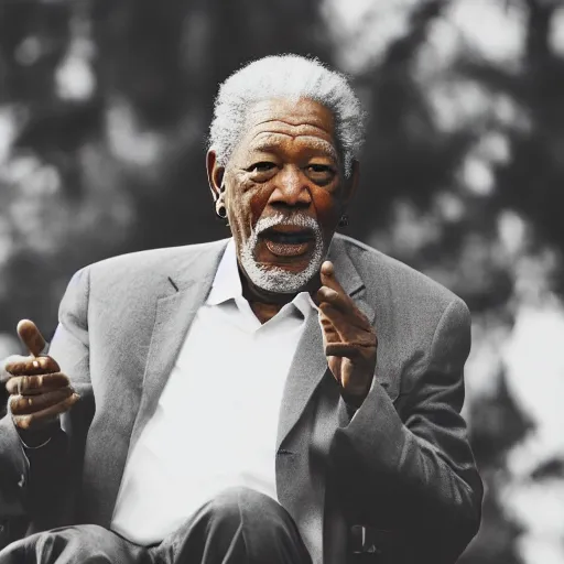 Image similar to cinematic still of Morgan Freeman preaching at a Baptist Church in Rural Tennessee, close up, shallow depth of field, cinematic