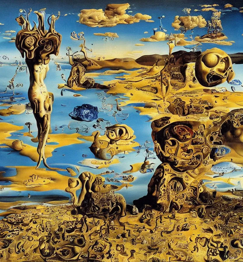 Image similar to the world between death and life, surrealistic extremely detailed painting, by edgar mueller and salvador dali