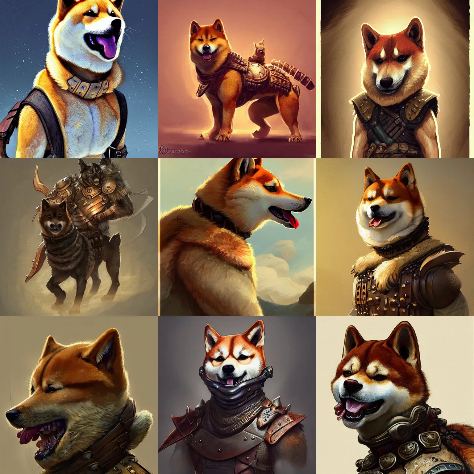 Prompt: anthropomorphic rugged shiba inu!!! oversized barbarian furry muscular armored upper body , 👅 👅 , D&D, fantasy, intricate, elegant, highly detailed, digital painting, artstation, concept art, smooth, sharp focus, illustration, art by artgerm and beeple and greg rutkowski and alphonse mucha