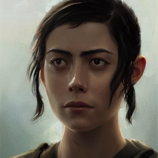 Image similar to portrait of a woman by greg rutkowski, she looks like rosa salazar with military short hair and shaved, impeccable military composure, wearing tactical gear of the galactic alliance, star wars expanded universe, she is about 2 0 years old, highly detailed portrait, digital painting, artstation, concept art, smooth, sharp foccus ilustration, artstation hq
