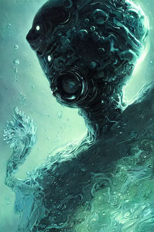 Image similar to close up shot of a full body floating astronaut portrait water elemental, high contrast, james gurney, peter mohrbacher, mike mignola, black paper, mandelbulb fractal, trending on artstation, exquisite detail perfect, large brush strokes, intricate ink illustration, black background