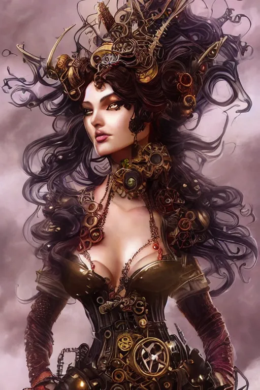 Prompt: front-side portrait sensual Lady Mechanika with ginger wavy hair, Intricate, steampunk imagery themed, D&D!, fantasy style, sharp focus!, ultra detailed, art by Artgerm and Peter Andrew Jones, WLUP