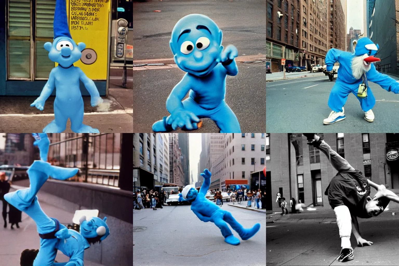 Prompt: smurf breakdancing in 1 9 8 0 s nyc photography