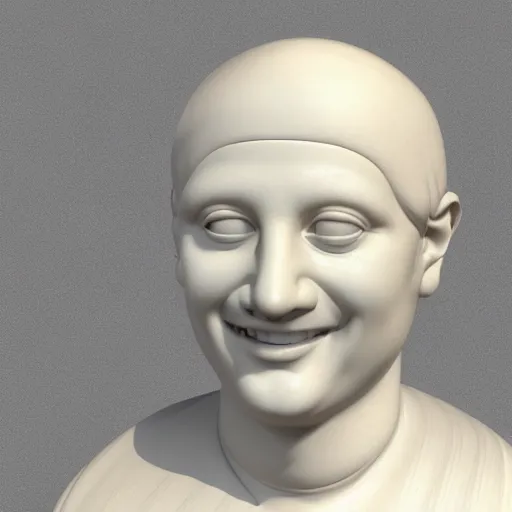 Prompt: a 3 d smiling model of a white marble human head in a renaissance style holding a coctail, digital illustration, 3 d render, above the waist