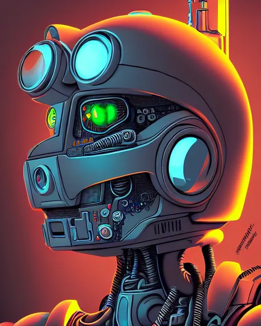 Prompt: robot, character portrait, portrait, close up, concept art, intricate details, highly detailed, sci - fi poster, cyberpunk art, in the style of looney tunes