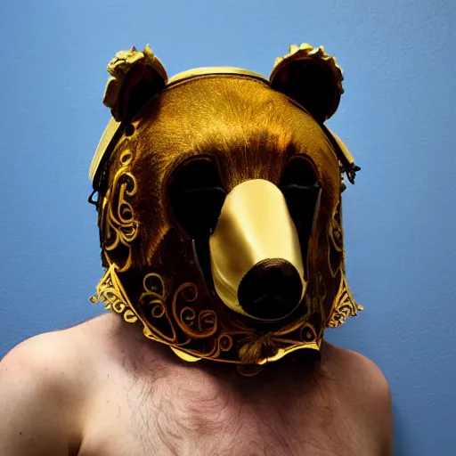 Prompt: bear using a venetian mask