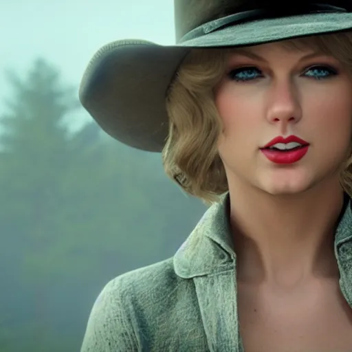 Image similar to Film still of Taylor Swift, from Red Dead Redemption 2 (2018 video game)