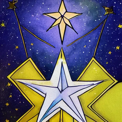 Prompt: tarot card the star, nighttime