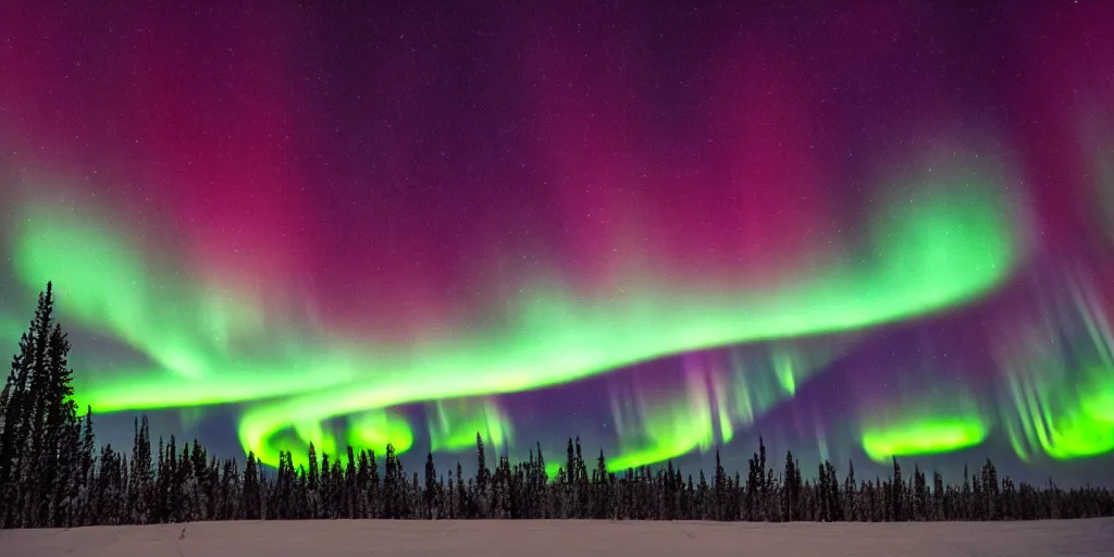 Prompt: hyperrealistic image of northern lights, sky