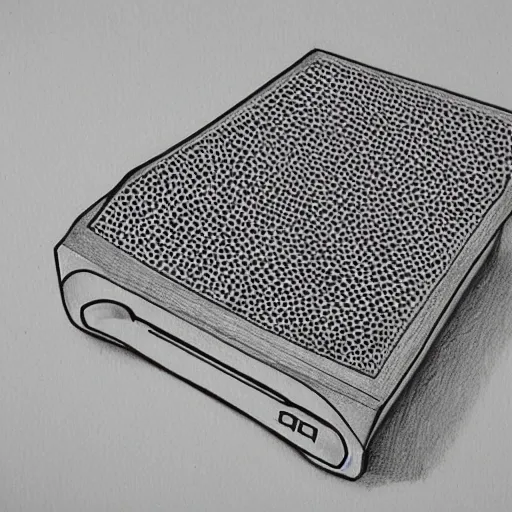 Prompt: a stylized detailed drawing of a first generation xbox, pencil style, wrong perspective 2d drawing by ochiai shohei