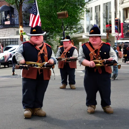 Image similar to fat soldiers, USA war street performers