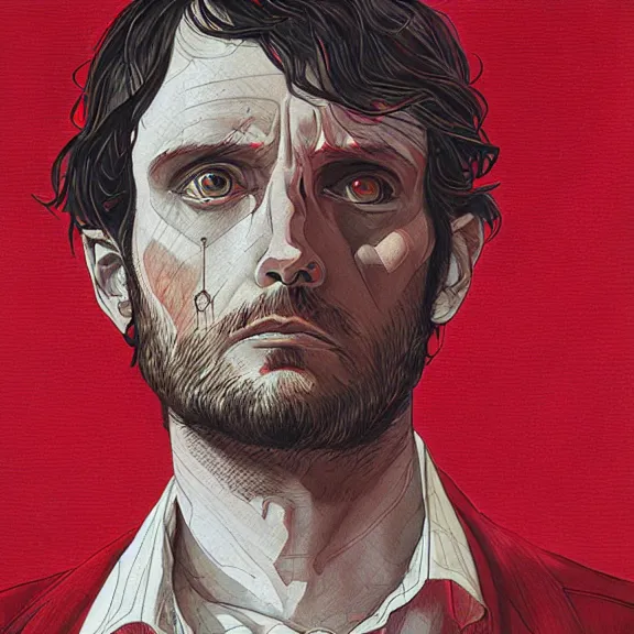 Image similar to will graham, dark, red, by martine johanna, golden ratio, environment, hyper detail, concept artbook