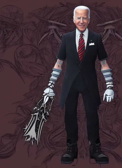 Image similar to joe biden as a kingdom hearts villain, official square enix concept art, intricate design, high definition, delicate patterned, fantasy, fashionable rpg clothing