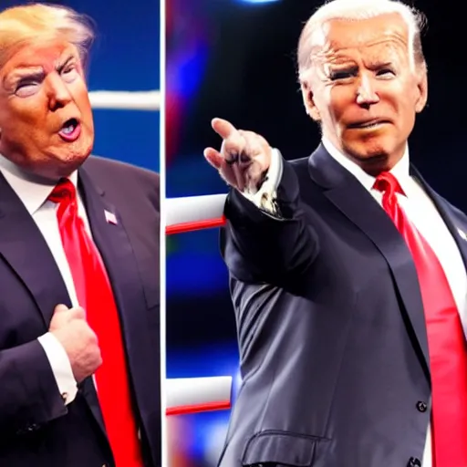 Image similar to donald trump in a wwe match with joe biden