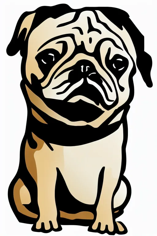 Image similar to Pug as war criminal, sticker, colorful, illustration, highly detailed, simple, smooth and clean vector curves, no jagged lines, vector art, smooth