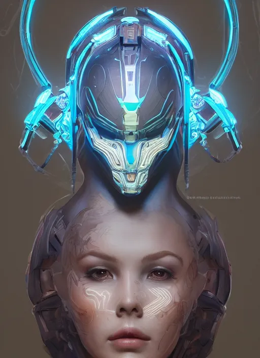 Image similar to symmetry!! portrait of robotic buxom alien in the style of horizon zero dawn, machine face, intricate, elegant, highly detailed, digital painting, artstation, concept art, smooth, sharp focus, illustration, art by artgerm and greg rutkowski and alphonse mucha, 8 k