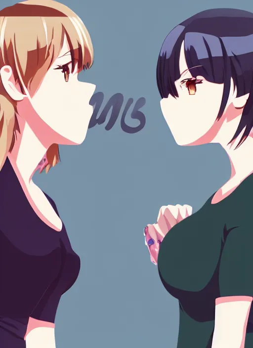 Image similar to two beautiful mothers face to face taunting each other, office clothes, gorgeous faces, smooth, cinematic lighting, detailed anime art