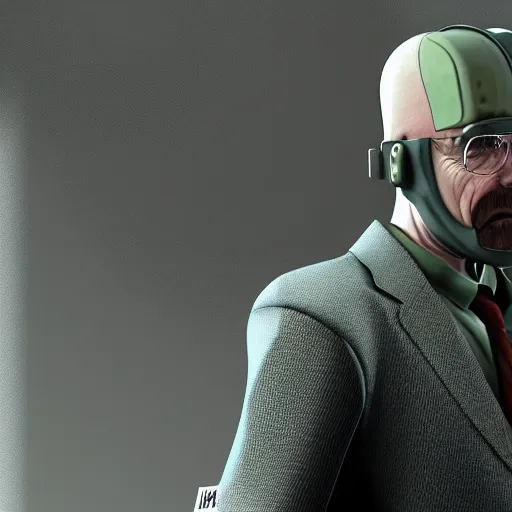 Image similar to heisenberg from breaking bad using a h. e. v. suit from half life, ultra detailed, photography, half life, valve