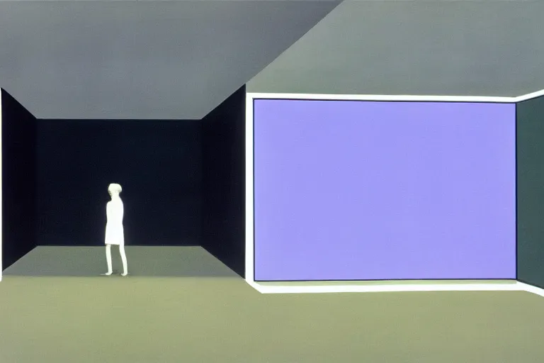 Image similar to david hockney minimalist noisy grainy 1960s style James Turrell exhibition painting