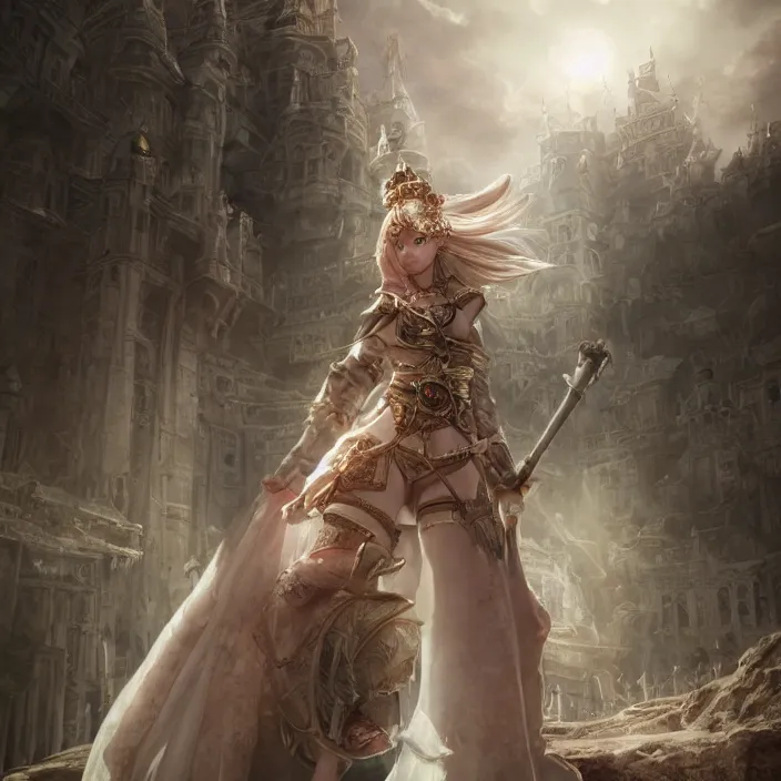 Image similar to epic character portrait princess of the white herald on an imperial castle, hidari, color page, tankoban, 8 k, tone mapping, akihiko yoshida, cinematic lighting, elegant, digital painting, artstation, haze, sharp focus, dramatic, haze, moody lighting