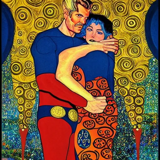 Image similar to Flash Gordon, extremely detailed and intricate painting, pop art, in the style of Gustav Klimt