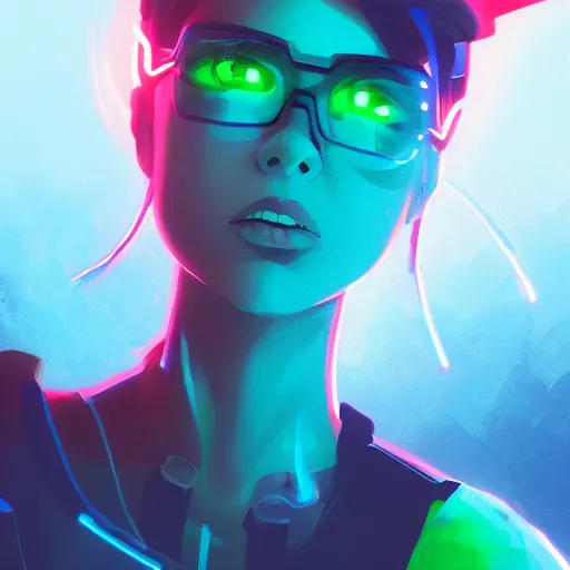 Prompt: a female protagonist wearing neon clothing minimalist, cyberpunk, behance hd by jesper ejsing, by rhads, makoto shinkai and lois van baarle, ilya kuvshinov, rossdraws global illumination ray tracing hdr radiating a glowing aura, fine texture, editorial illustration, dramatic lighting, dynamic composition, detailed, matte print, dynamic perspective, muted color
