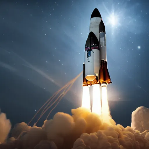 Image similar to apollo rocket taking off into space, 4 k highly detailed