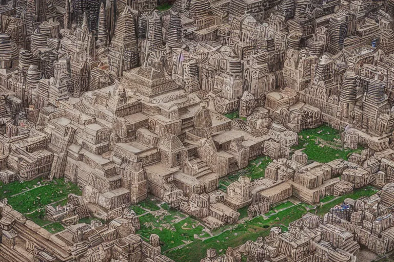 Prompt: the city of ur, with its ziggurat, tilt - shift photography, finely detailed, award - winning, 8 k,