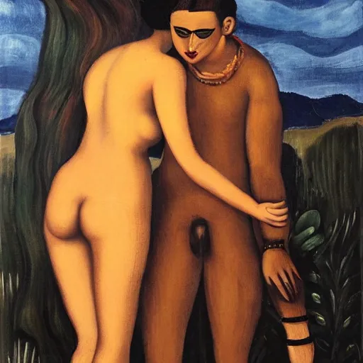 Prompt: man grabbing a womans waist, making love, frida castelli