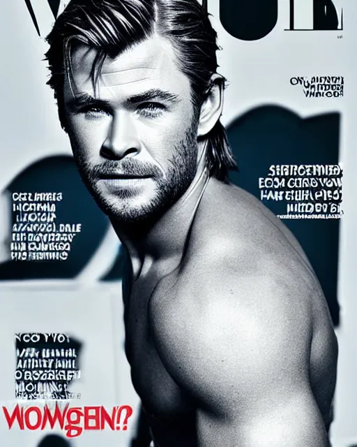 Image similar to Chris Hemsworth looking like Wonder Woman, Vogue cover photo, realistic face, detailed face, highly detailed, professional photo