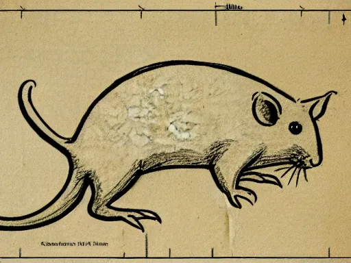 Prompt: blueprint technical drawing of a rat, schematic, sepia, old paper