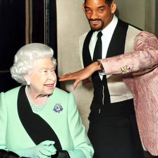 Prompt: Queen Elizabeth slapping Will Smith