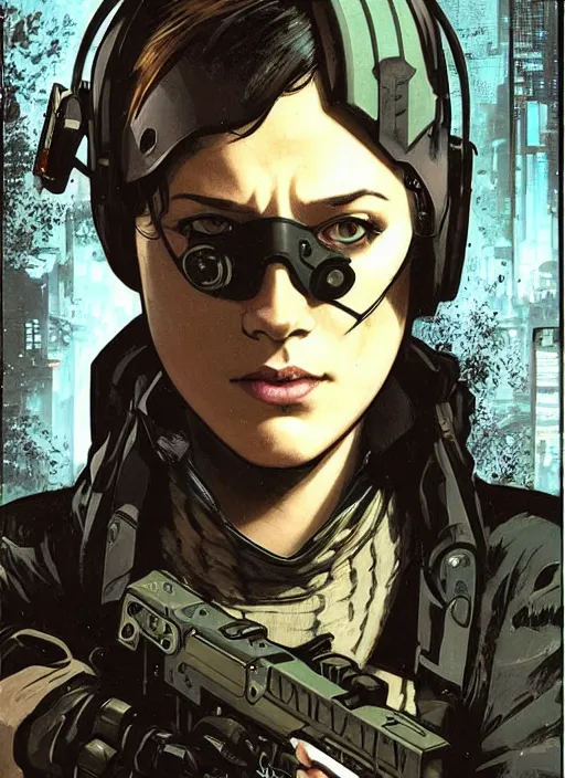 Image similar to cyberpunk blackops spy. night vision. portrait by ashley wood and alphonse mucha and laurie greasley and josan gonzalez and james gurney. spliner cell, apex legends, rb 6 s, hl 2, d & d, cyberpunk 2 0 7 7. realistic face. dystopian setting.