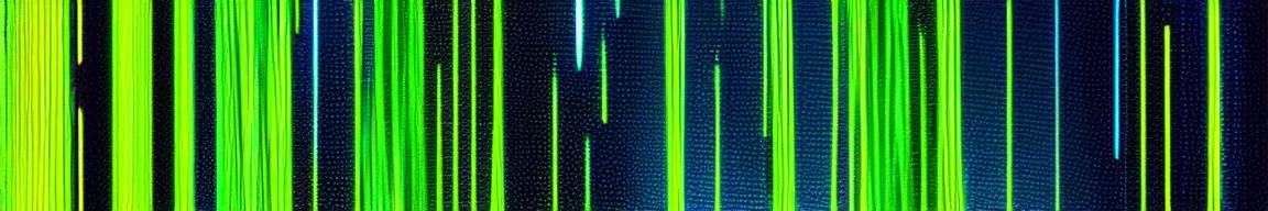 Prompt: abstract art representing data, glowing blue and green neon streaks interwinding on a deep black background