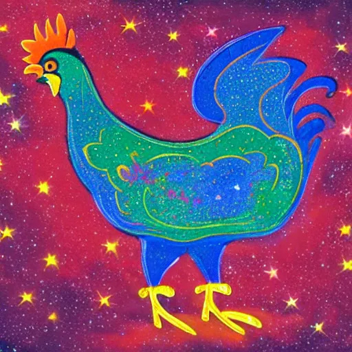 Image similar to a cosmic rooster, animated, sharp focus