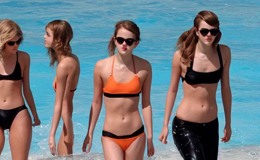 Image similar to emma watson+taylor swift+selena gomez swim together