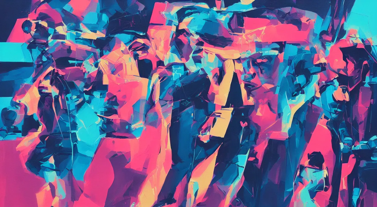 Image similar to a graph style gauche impasto, tennis players, cyberpunk art by james gilleard, cgsociety, retrofuturism, synthwave, retrowave, outrun, hyper realistic.