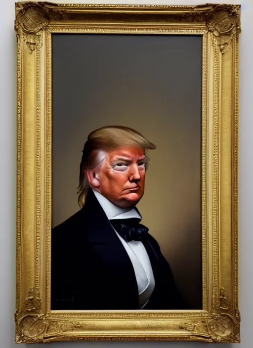 Image similar to portrait of the united states president, 1 8 6 7, donald trump. standing in the oval office. oil on canvas by william sidney mount, trending on artstation