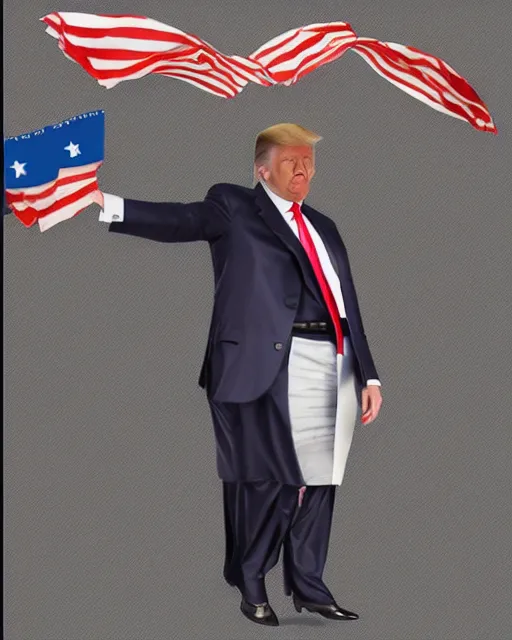 Image similar to donald trump skirt flying up, by sam shaw, realistic, detailed