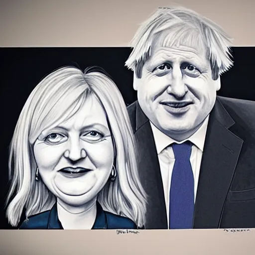 Image similar to Caricature portraits boris johnson and liz truss