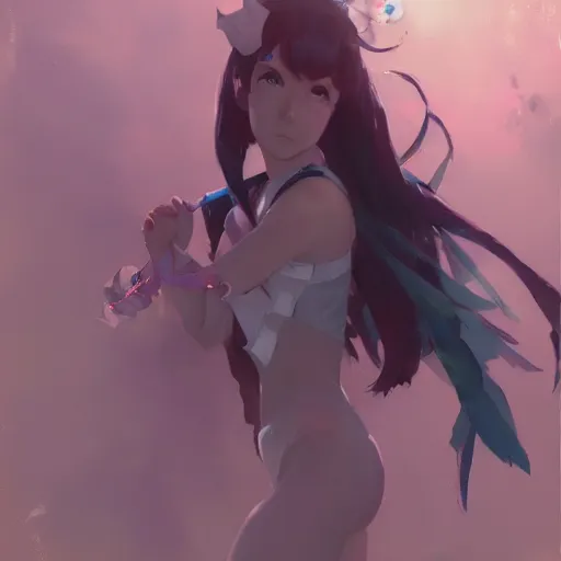 Image similar to magical girl, modeling, gapmoe, trending on pixiv fanbox, painted by greg rutkowski, makoto shinkai, takashi takeuchi, studio ghibli, akihiko yoshida