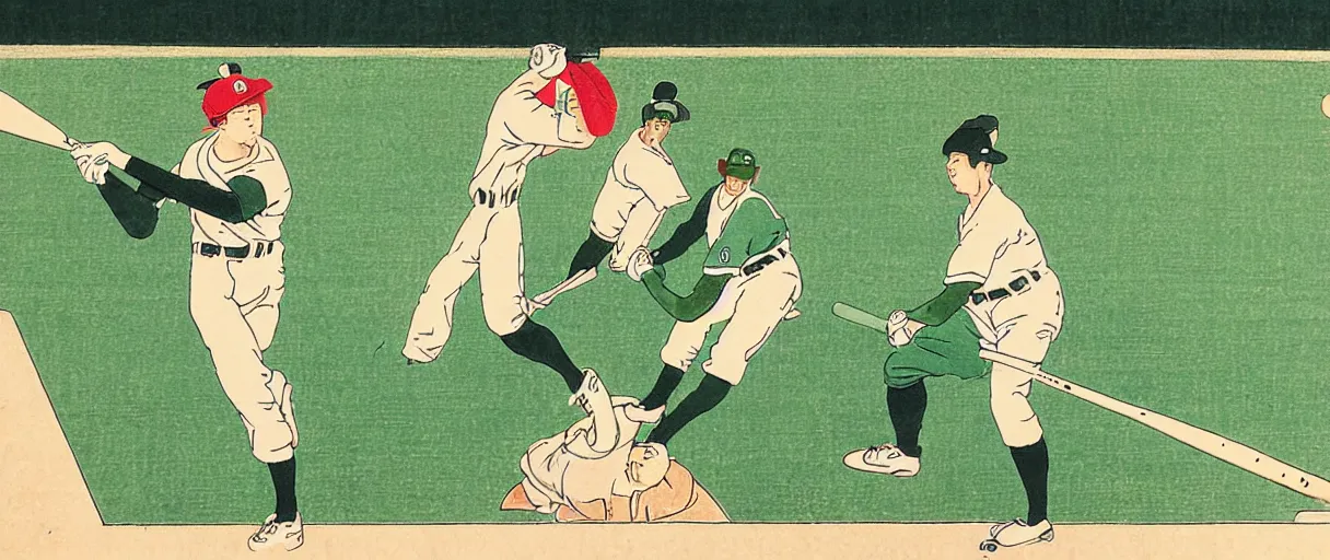 Image similar to ukiyo - e portrait of the green monster, fenway park