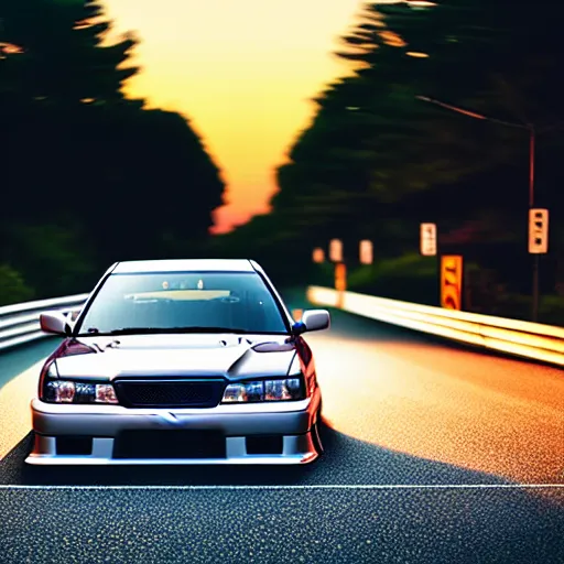 Image similar to a car drift spec JZX100 in middle of road, gunma prefecture, city sunset night, cinematic color, photorealistic, highly detailed