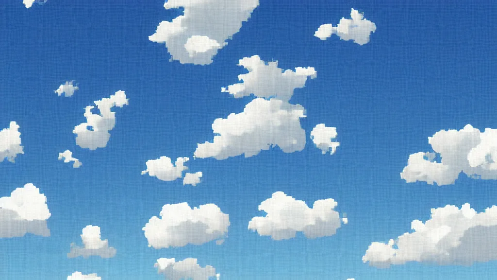 Prompt: puffy clouds sky sparse pixelated game background