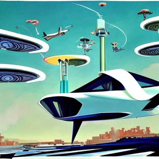 Image similar to flying cars, megacity, the jetsons. Painting by Wyndham Lewis. vaporwave, intricate, hyperrealistic, ultra fine detail, ultra high resolution, fine texture detail, cinematic, 8k, photorealistic, epic photo, trending on artstation