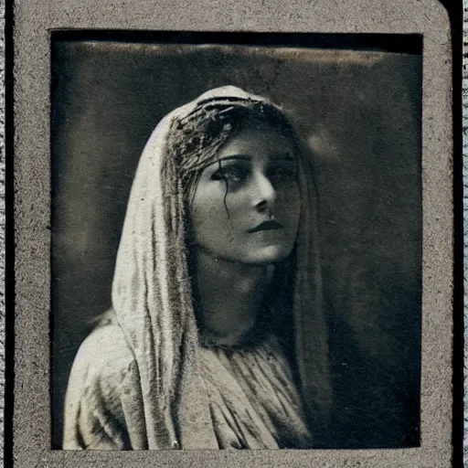 Image similar to Ancient Sumer, Sumerian woman, 2600 BC, tintype photograph, Sumerian town, Ancient photograph