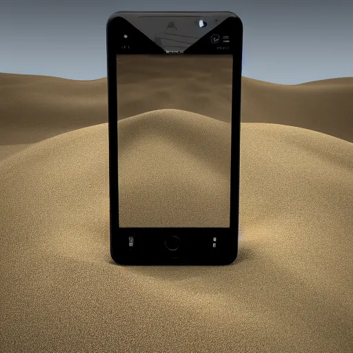 Prompt: photography, 3 d render, a cellphone mixed with dinosaur, sand