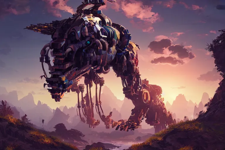 Image similar to bristleback machine mecanical creature robot of horizon forbidden west horizon zero dawn radiating a glowing aura global illumination ray tracing hdr fanart arstation by ian pesty and alena aenami artworks in 4 k