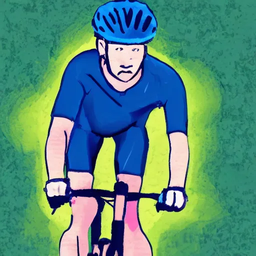 Prompt: an illustration of a man go biking, blue color scheme - n 4