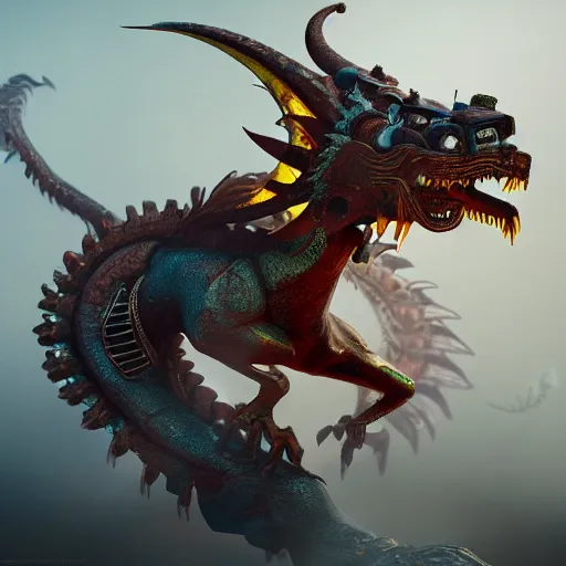 Image similar to A steampunk Chinese dragon, epic composition, cinematic lighting, 8k, octane render, trending on ArtStation